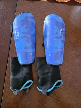 Matix Blue Camouflage Soccer Shin Guards with Black Ankle Sleeves